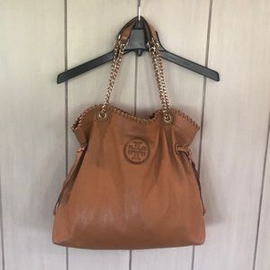 Tory Burch Handbag, camel colored with gold metal
